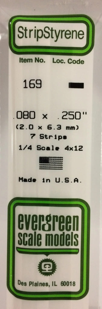 Eve-169 Evergreen Polystyrene (Strip) Opaque White 2.00Mm X 6.30Mm 350Mm (1/4-Scale 4 12) 7-Pack