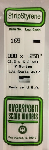 Eve-169 Evergreen Polystyrene (Strip) Opaque White 2.00Mm X 6.30Mm 350Mm (1/4-Scale 4 12) 7-Pack