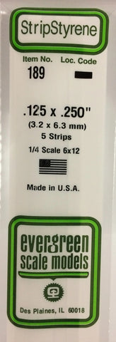 Eve-189 Evergreen Polystyrene (Strip) Opaque White 3.20Mm X 6.30Mm 350Mm (1/4-Scale 6 12) 5-Pack