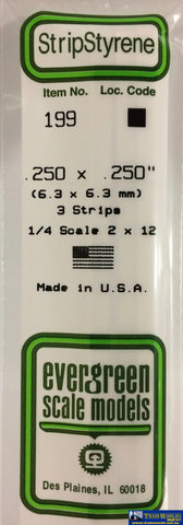 Eve-199 Evergreen Polystyrene (Strip) Opaque White 6.30Mm X 350Mm (1/4-Scale 12 12) 3-Pack