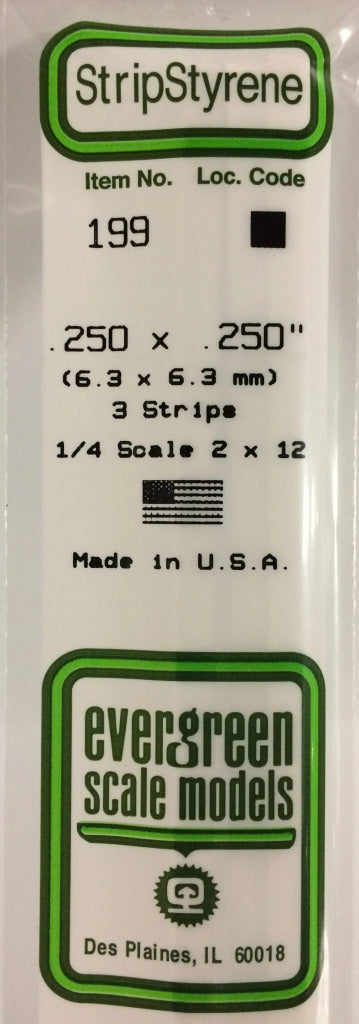 Eve-199 Evergreen Polystyrene (Strip) Opaque White 6.30Mm X 350Mm (1/4-Scale 12 12) 3-Pack