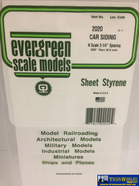 Eve-2020 Evergreen Polystyrene (Freight-Car Siding Sheet) Opaque White (N-Scale) 0.50Mm-Spacing