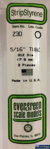 Eve-230 Evergreen Polystyrene (Tube) Opaque White 7.90Mm-(O.d) X 350Mm (3-Pack) Scratchbuild