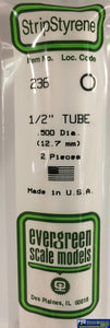 Eve-236 Evergreen Polystyrene (Tube) Opaque White 12.70Mm-(O.d) X 350Mm (2-Pack) Scratchbuild