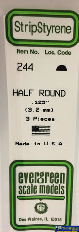 Eve-244 Evergreen Polystyrene (1/2-Round Rod) Opaque White 3.20Mm X 350Mm (3-Pack) Scratchbuild