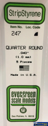 Eve-247 Evergreen Polystyrene (1/4-Round Rod) Opaque White 1.00Mm X 350Mm (5-Pack) Scratchbuild