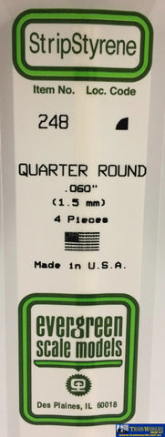 Eve-248 Evergreen Polystyrene (1/4-Round Rod) Opaque White 1.50Mm X 350Mm (4-Pack) Scratchbuild