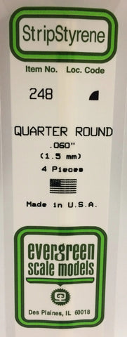 Eve-248 Evergreen Polystyrene (1/4-Round Rod) Opaque White 1.50Mm X 350Mm (4-Pack) Scratchbuild