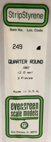 Eve-249 Evergreen Polystyrene (1/4-Round Rod) Opaque White 2.00Mm X 350Mm (3-Pack) Scratchbuild