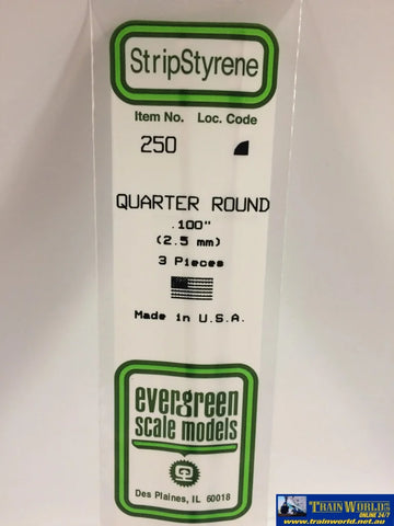Eve-250 Evergreen Polystyrene (1/4-Round Rod) Opaque White 2.50Mm X 350Mm (3-Pack) Scratchbuild