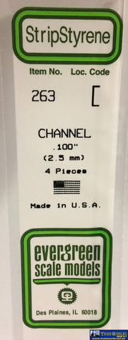 Eve-263 Evergreen Polystyrene (C-Channel) Opaque White 2.50Mm X 350Mm (4-Pack) Scratchbuild