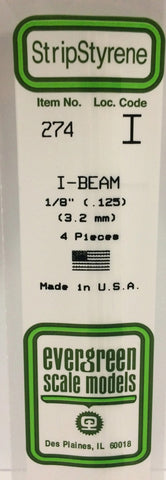 Eve-274 Evergreen Polystyrene (I-Beam) Opaque White 3.20Mm X 350Mm (4-Pack) Scratchbuild