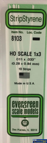 Eve-8103 Evergreen Polystyrene (Strip) Opaque White 0.30Mm X 0.85Mm 350Mm (Ho-Scale 1 3) 10-Pack