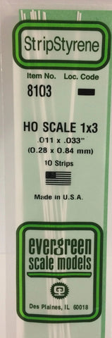 Eve-8103 Evergreen Polystyrene (Strip) Opaque White 0.30Mm X 0.85Mm 350Mm (Ho-Scale 1 3) 10-Pack