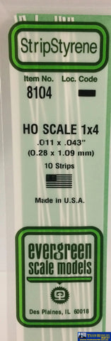 Eve-8104 Evergreen Polystyrene (Strip) Opaque White 0.30Mm X 1.10Mm 350Mm (Ho-Scale 1 4) 10-Pack