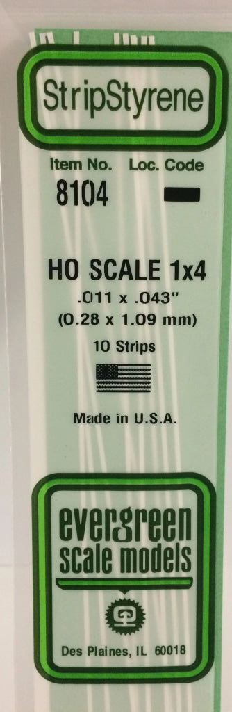 Eve-8104 Evergreen Polystyrene (Strip) Opaque White 0.30Mm X 1.10Mm 350Mm (Ho-Scale 1 4) 10-Pack