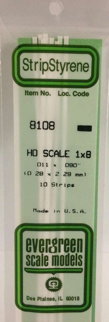 Eve-8108 Evergreen Polystyrene (Strip) Opaque White 0.30Mm X 2.30Mm 350Mm (Ho-Scale 1 8) 10-Pack