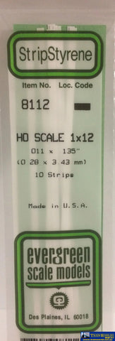 Eve-8112 Evergreen Polystyrene (Strip) Opaque White 0.30Mm X 3.45Mm 350Mm (Ho-Scale 1 12) 10-Pack