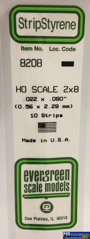 Eve-8208 Evergreen Polystyrene (Strip) Opaque White 0.60Mm X 2.30Mm 350Mm (Ho-Scale 2 8) 10-Pack