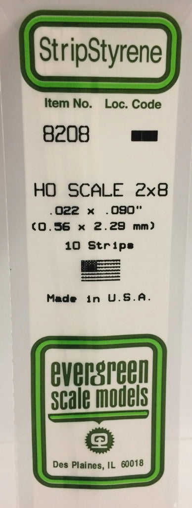 Eve-8208 Evergreen Polystyrene (Strip) Opaque White 0.60Mm X 2.30Mm 350Mm (Ho-Scale 2 8) 10-Pack