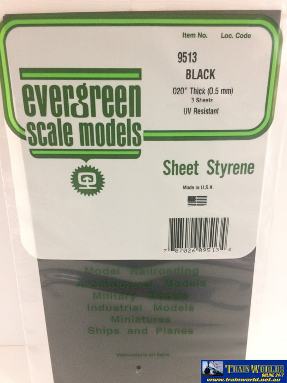 Eve-9513 Evergreen Polystyrene (Plain-Sheet) Opaque Black 0.50Mm X 152Mm 305Mm (3-Pack) Scratchbuild