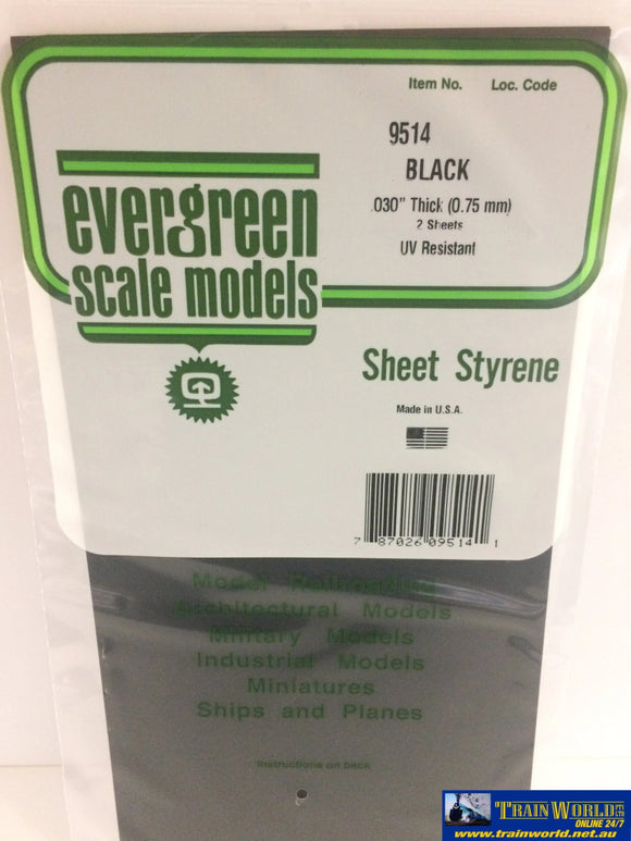 Eve-9514 Evergreen Polystyrene (Plain-Sheet) Black 0.75Mm X 152Mm 305Mm (2-Pack) Scratchbuild
