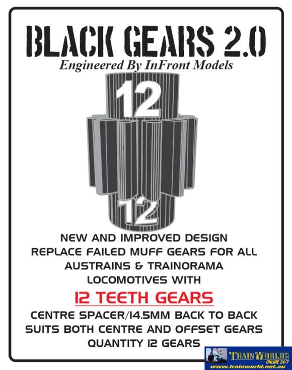 Ifm-Par002 Infront Models Black-Gears V2.0 12-Teeth Gears ’Austrains/Trainorama’ (12) Part