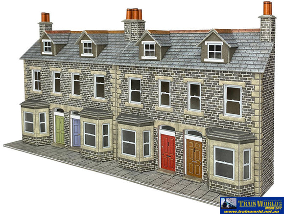 MET PO303 Metcalfe (Card Kit) Low Relief Terraced House Fronts – Stone OO Scale Structures
