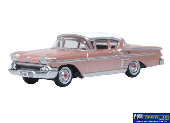 OXF 87CIS58001 Oxford Diecast Chevrolet Impala Sport Coupe 1958 Cay Coral and White HO Scale (1:87) Vehicle