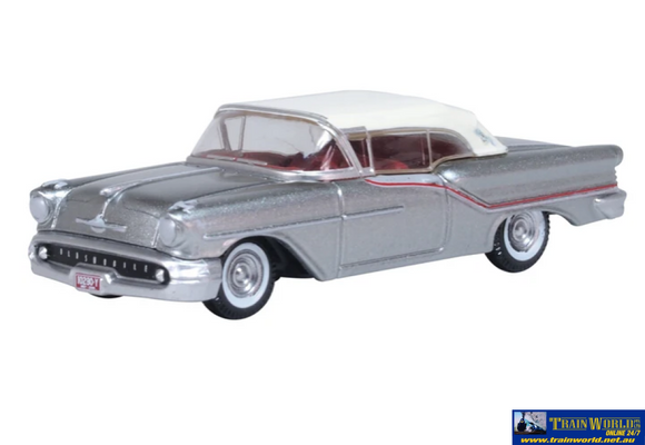 OXF 87OC57003 Oxford Diecast 1957 Oldsmobile 88 Convertible (closed) Juneau Gray/accent Red/white HO Scale (1:87)