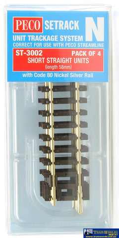 Pst-3002 Peco Setrack N Gauge Code-80 Track Pack Short-Straights (Pst-2 X4) Track/accessories