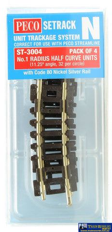 Pst-3004 Peco Setrack N Gauge Code-80 Track Pack No.1 Radius (228Mm) Half-Curves (Pst-4 X4)