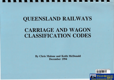 Queensland Railways Carriage and Wagon Classification Codes -Used- (UB-08779) - Reference