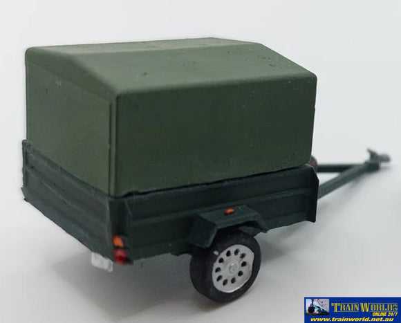 Sce-0019 - Sixcoupled Canvas Top Trailer Green Ho Scale Part