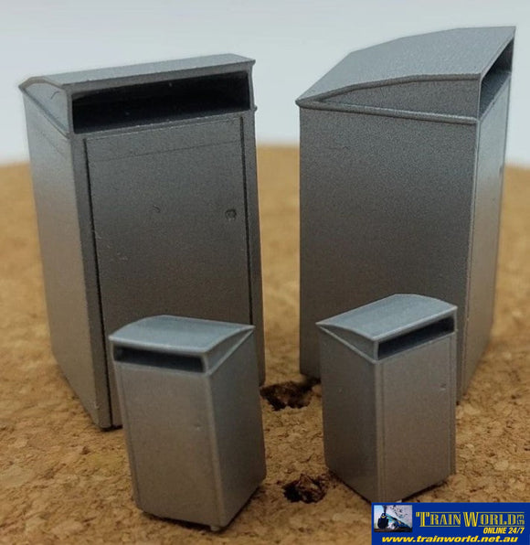 Sce-0123 - Sixcoupled Street Rubbish Bins Silver (3Pk) O Scale Part