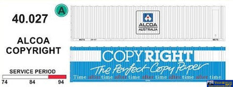 Sds-040027 Sds Models 40’ Jumbo-Container ’Alcoa Australia & Copyright’ (Twin-Pack) Ho Scale