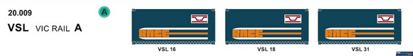 SDS 20009 SDS Models 20’ VSL Container ’Vic Rail’ *Pack A* (Triple Pack) HO Scale ContainerAndLoad