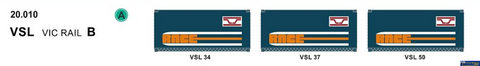 SDS 20010 SDS Models 20’ VSL Container ’Vic Rail’ *Pack B* (Triple Pack) HO Scale ContainerAndLoad