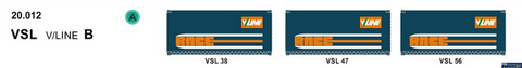 SDS 20012 SDS Models 20’ VSL Container ’V/Line’ *Pack B* (Triple Pack) HO Scale ContainerAndLoad