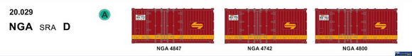 SDS 20029 SDS Models 20’ NGA Container ’SRA’ *Pack D* (Triple Pack) HO Scale ContainerAndLoad