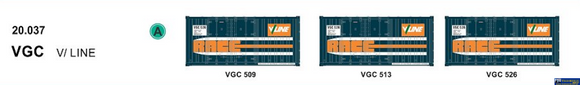 SDS 20037 SDS Models 20’ VGC Container ’V/Line’ (Triple Pack) HO Scale ContainerAndLoad