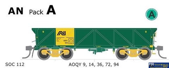 Sds-Soc112 Austrains-Neo Anr Aoqy-Type Concentrate-Wagon An-Green/Yellow *Pack-A* #Aoqy-9; Aoqy-14;