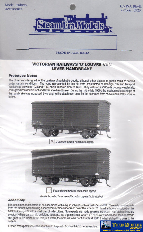 Sem-R04E Steam Era Models Kit Vr U-Type Louvre-Van With Original Lever Handbrake Rigging Ho Scale