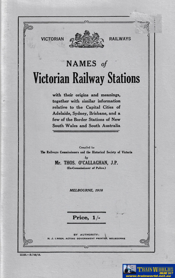 Vr - Names Of Victorian Railway Stations -Used- (Ubvb-0392S) Reference