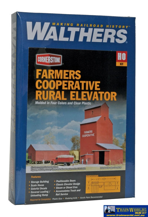 Wal-3036 Walthers Cornerstone Kit Farmers Co-Op Rural Grain Elevator Ho Scale Structures