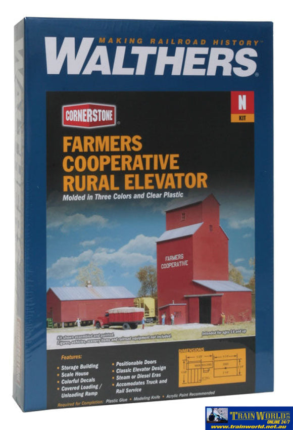 Wal-3238 Walthers Cornerstone Kit Farmers Co-Op Rural Grain Elevator N Scale Structures