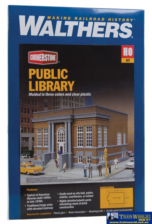 Wal-3493 Walthers Cornerstone Kit Public Library Ho Scale Structures