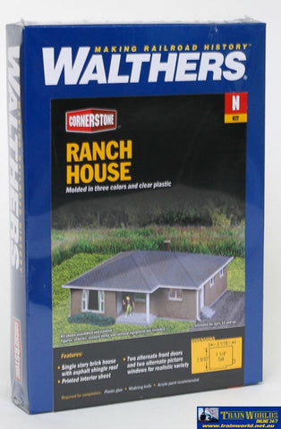 Wal-3838 Walthers Cornerstone Kit Brick Ranch House N Scale Structures