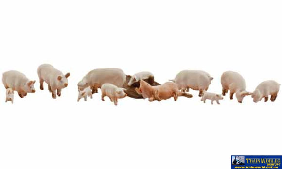 Woo-A1957 Woodland Scenics Yorkshire Pigs (12-Pack) Ho Scale Figure